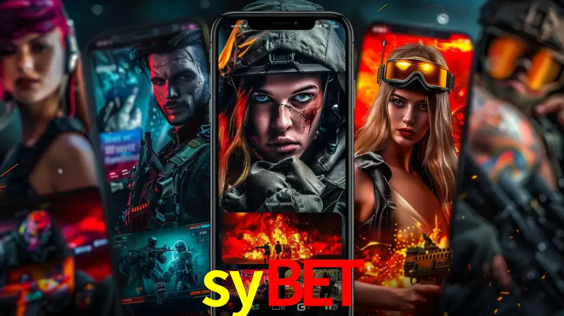Montagem de telas de celular mostrando diversos personagens, masculinos e femininos, de um jogo de tiro, ilustrando a diversidade de equipes de e-sports para apostar no sybet.